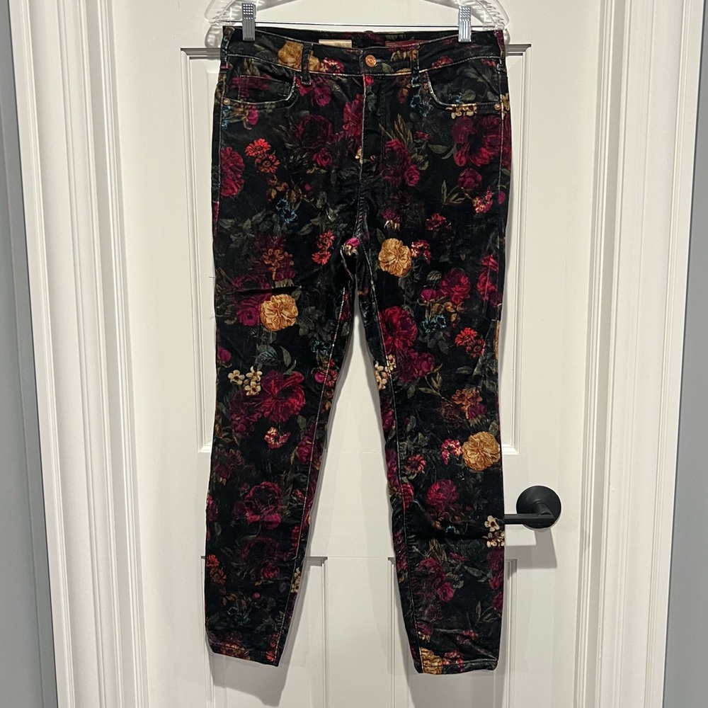 Anthropologie Pilcro Mid Rise Velvet Floral Skinny Jeans Size 28 Pants Black - Picture 5 of 11